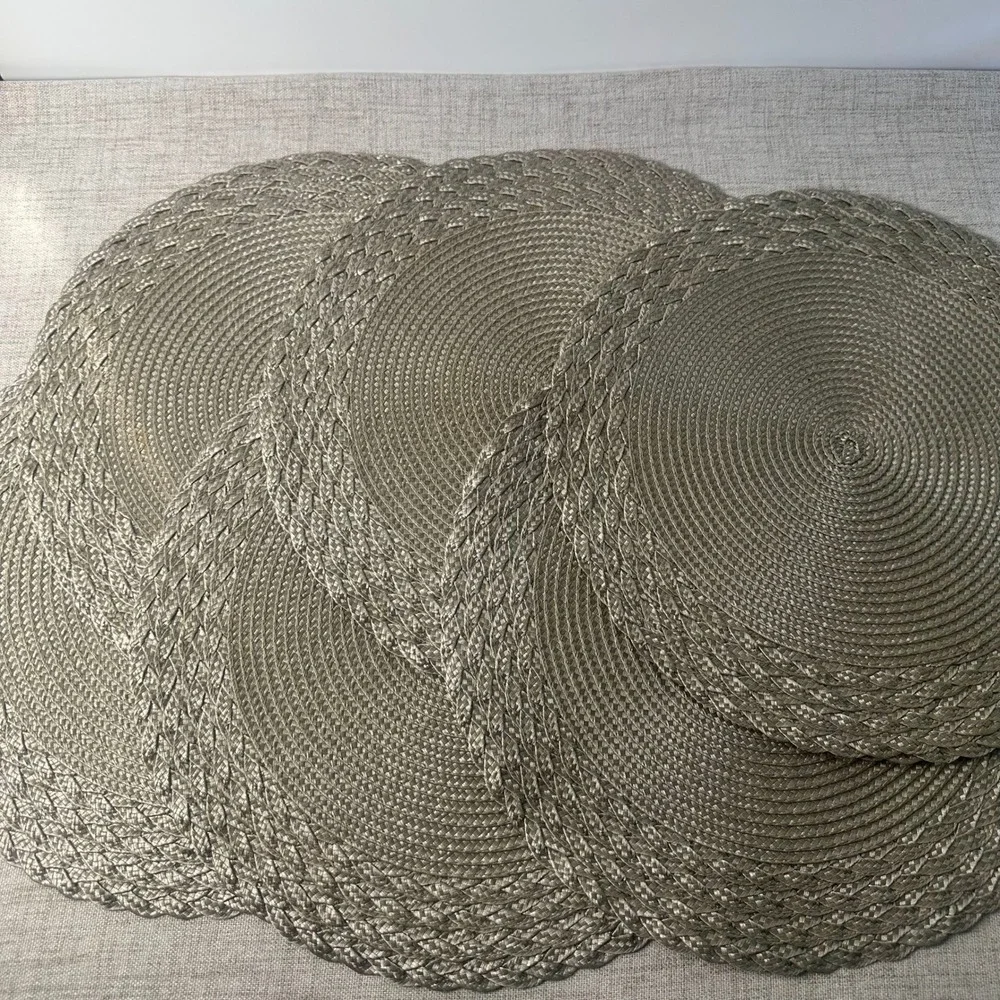 Set of 6 Round Braided Champagne Silver Placemats Chargers 15